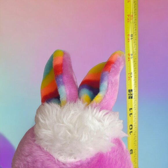 Stuffed Plush Rainbow Bunny Vintage Pink Smiling Rabbit By Animal‎ Toy 1984 Rare - Picture 12 of 14